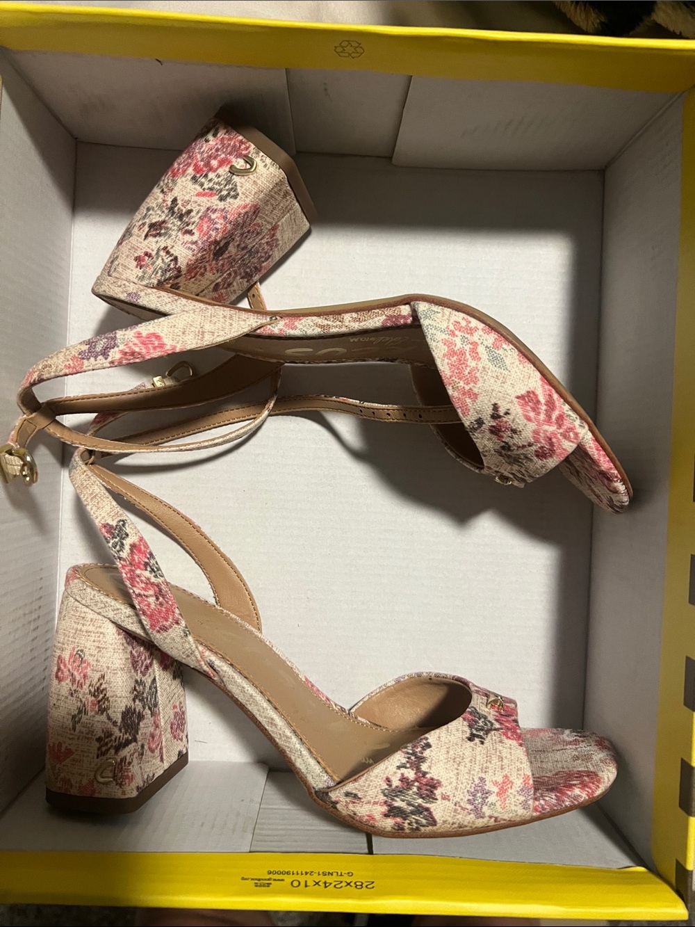 Sam Edelman Floral Ankle-Strap Block Heel Sandal in Pink